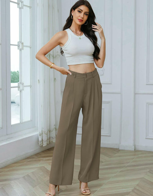 Load image into Gallery viewer, Betusline Womens Business Casual Wide Leg Long Dress Pants Brown Size Small
