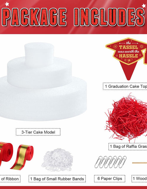 Load image into Gallery viewer, 2025 Graduation 3 Tier Red Gold Grad Cap Cake Cash Gift Party Supplies
