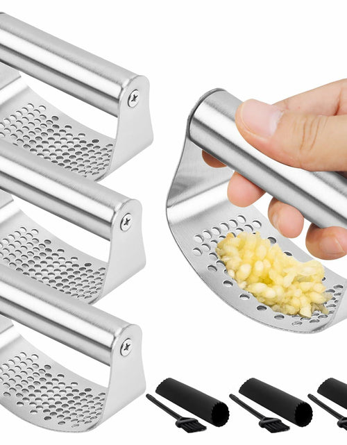 Load image into Gallery viewer, FATUXZ 3-Piece Stainless Steel Garlic Press Set with Silicone Peeler
