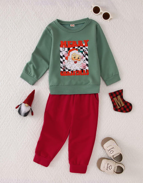 Load image into Gallery viewer, C&amp;M WODRO Toddler Christmas Santa Sweatshirt Pants Set Green Size 5-6 Years
