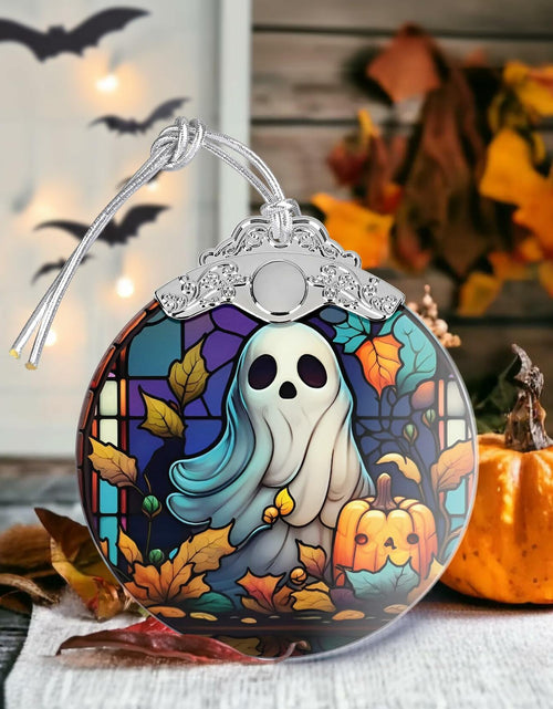 Load image into Gallery viewer, Christmas Ornament Stained Glass Ghost with Pumpkin Holiday Decoration
