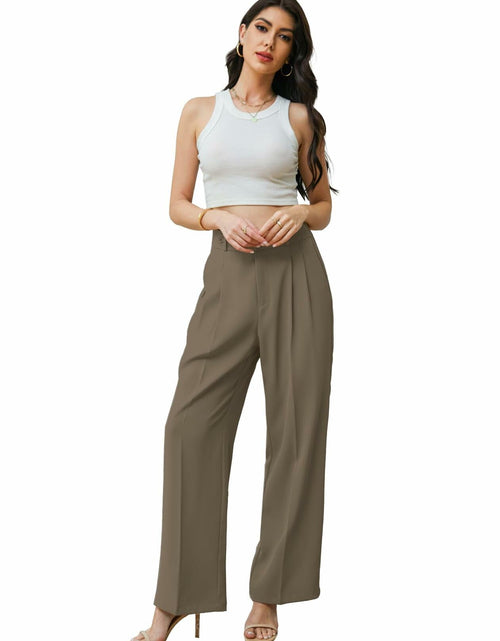 Load image into Gallery viewer, Betusline Womens Business Casual Wide Leg Long Dress Pants Brown Size Small
