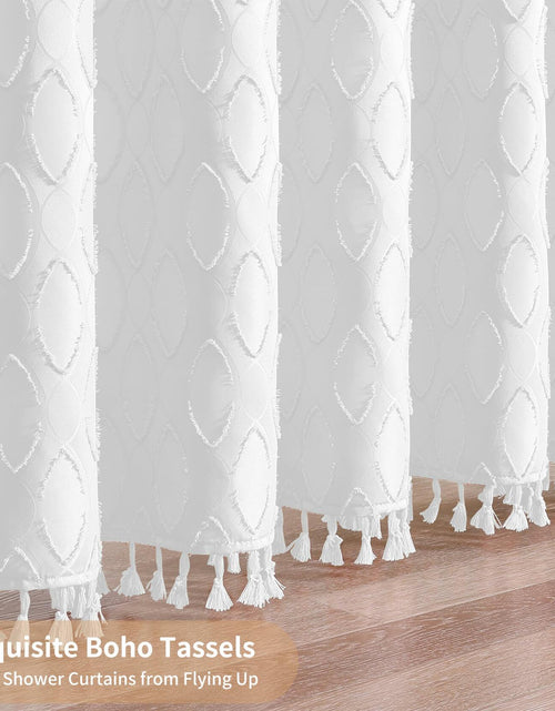 Load image into Gallery viewer, QiyI White Small Stall Shower Curtain Tassel Tufted Geometric 36x72 Inch
