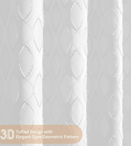 QiyI White Small Stall Shower Curtain Tassel Tufted Geometric 36x72 Inch