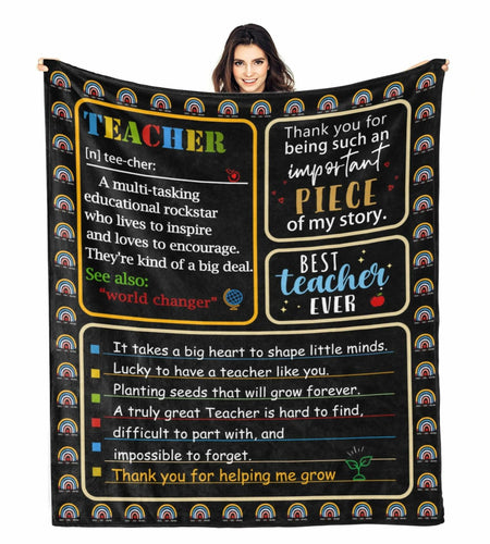 GEIFIN Flannel, Throw Blanket, Teacher Gifts, 60x80 inches, Black, Letter Print