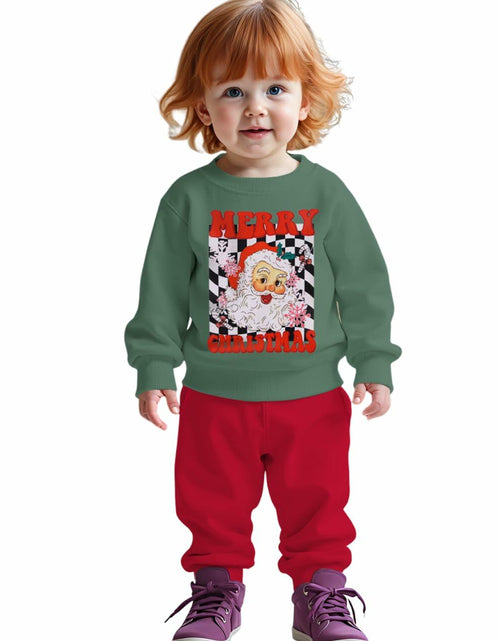 Load image into Gallery viewer, C&amp;M WODRO Toddler Christmas Santa Sweatshirt Pants Set Green Size 5-6 Years
