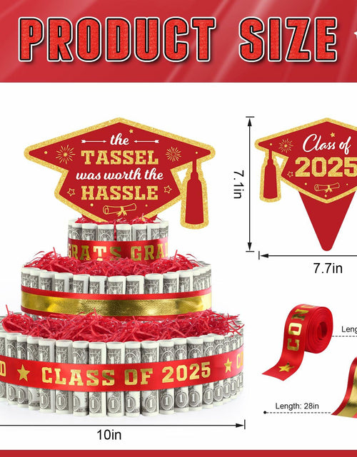 Load image into Gallery viewer, 2025 Graduation 3 Tier Red Gold Grad Cap Cake Cash Gift Party Supplies

