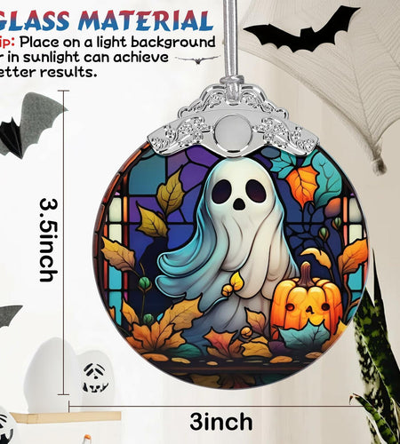 Christmas Ornament Stained Glass Ghost with Pumpkin Holiday Decoration
