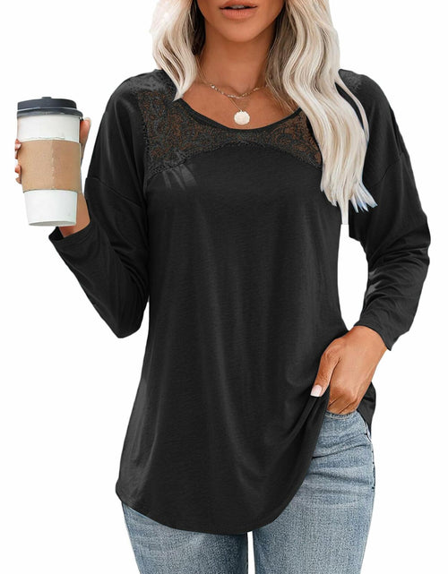 Load image into Gallery viewer, Uincloset Women's Long Sleeve Lace Crochet Tunic Blouse Black Size Small
