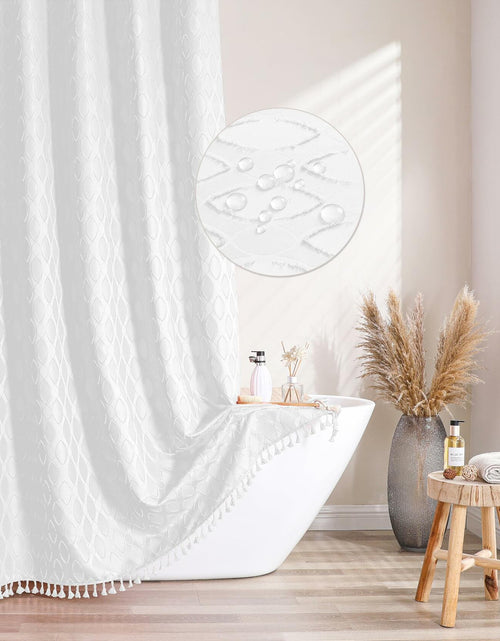 Load image into Gallery viewer, QiyI White Small Stall Shower Curtain Tassel Tufted Geometric 36x72 Inch
