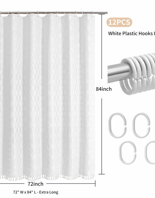 Load image into Gallery viewer, QiyI White Small Stall Shower Curtain Tassel Tufted Geometric 36x72 Inch

