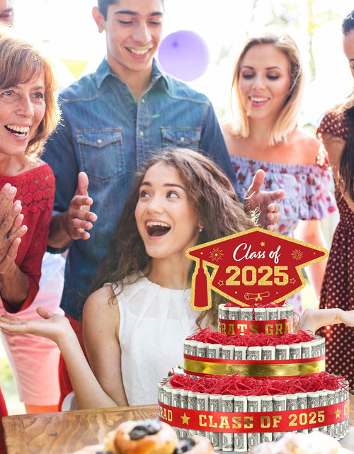 Load image into Gallery viewer, 2025 Graduation 3 Tier Red Gold Grad Cap Cake Cash Gift Party Supplies
