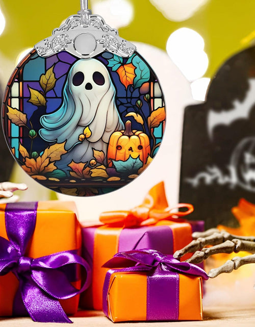 Load image into Gallery viewer, Christmas Ornament Stained Glass Ghost with Pumpkin Holiday Decoration
