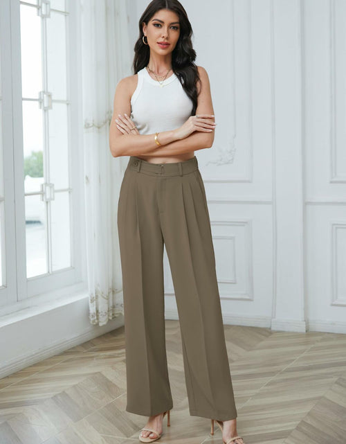 Load image into Gallery viewer, Betusline Womens Business Casual Wide Leg Long Dress Pants Brown Size Small

