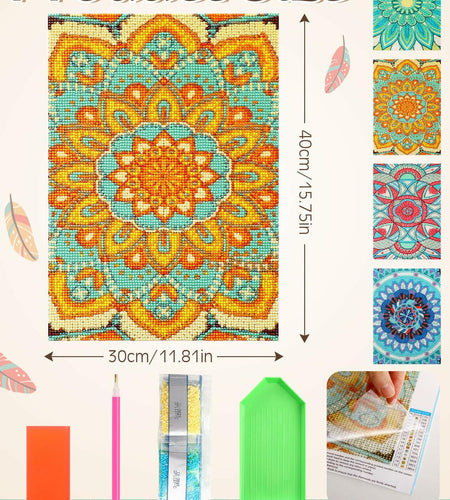 Tioncy 4 Pcs Diamond Painting Kits 11.8x15.8in Mandala Flower Wall Art