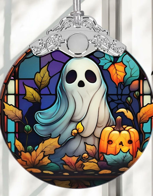 Load image into Gallery viewer, Christmas Ornament Stained Glass Ghost with Pumpkin Holiday Decoration
