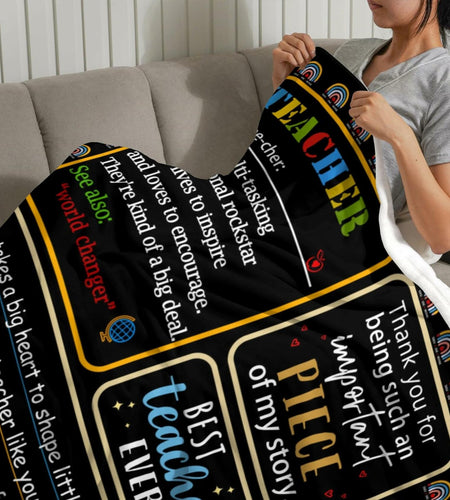 GEIFIN Flannel, Throw Blanket, Teacher Gifts, 60x80 inches, Black, Letter Print