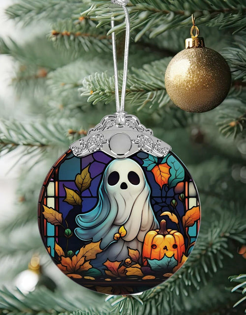 Load image into Gallery viewer, Christmas Ornament Stained Glass Ghost with Pumpkin Holiday Decoration
