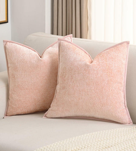 FUTEI Pink Chenille Throw Pillow Covers 22x22 Inch Set of 2 Soft Cozy Edge