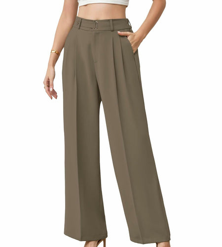 Betusline Womens Business Casual Wide Leg Long Dress Pants Brown Size Small