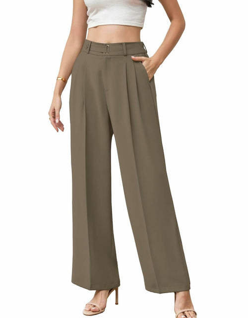 Load image into Gallery viewer, Betusline Womens Business Casual Wide Leg Long Dress Pants Brown Size Small
