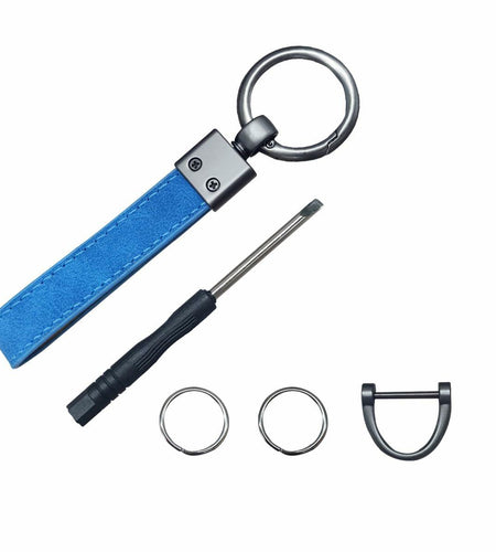 KITUREK Leather Car Fob Keychain 360° Rotatable Anti-lost D Ring Coffee