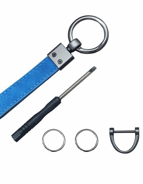 Load image into Gallery viewer, KITUREK Leather Car Fob Keychain 360° Rotatable Anti-lost D Ring Coffee
