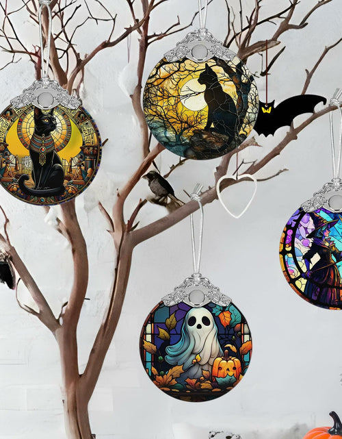 Load image into Gallery viewer, Christmas Ornament Stained Glass Ghost with Pumpkin Holiday Decoration
