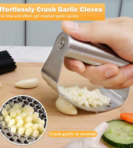 FATUXZ 3-Piece Stainless Steel Garlic Press Set with Silicone Peeler