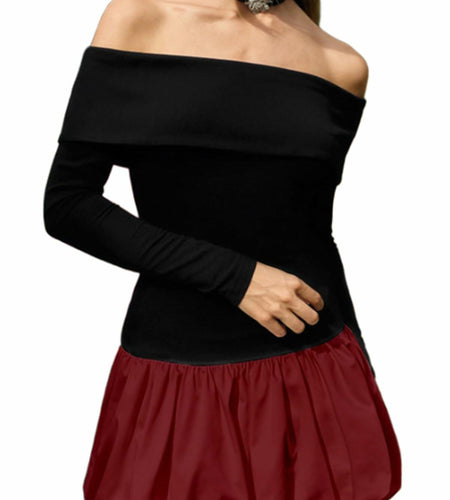 GEMEIQ Women's Sexy Off Shoulder Long Sleeve Party Mini Dress Wine Red Size M