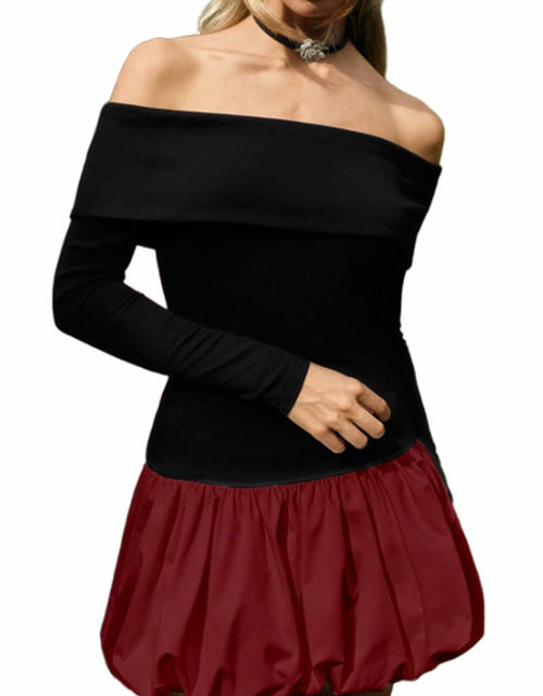 Load image into Gallery viewer, GEMEIQ Women's Sexy Off Shoulder Long Sleeve Party Mini Dress Wine Red Size M
