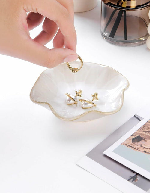 Load image into Gallery viewer, 2PCS Lotus Leaf Ring Holder Dish Ceramic Trinket Tray White Light Green
