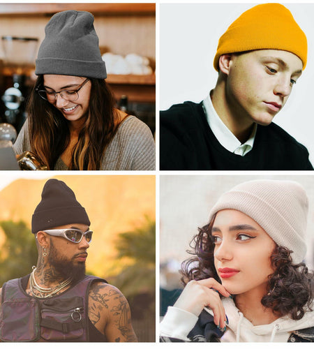 ZOORON Acrylic Knit Cuffed Beanie Hat Unisex Dark Green