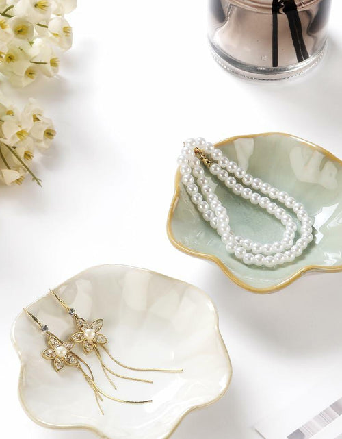 Load image into Gallery viewer, 2PCS Lotus Leaf Ring Holder Dish Ceramic Trinket Tray White Light Green

