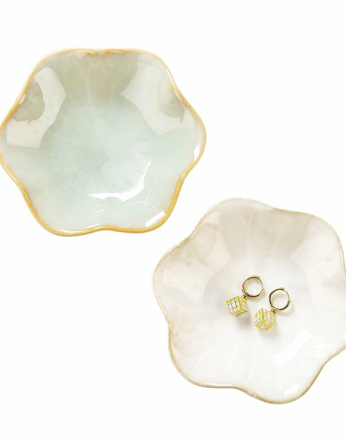 Load image into Gallery viewer, 2PCS Lotus Leaf Ring Holder Dish Ceramic Trinket Tray White Light Green
