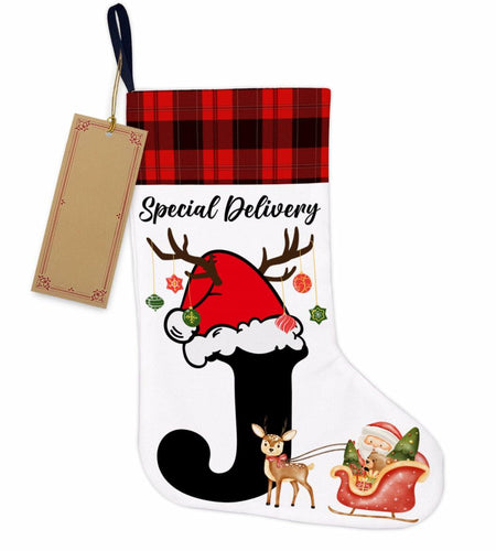TSUYAWU Letter J Christmas Stocking Holiday Decoration 18x12 Inch