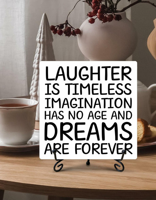 Load image into Gallery viewer, Funny Desk Decor Laughter is Timeless Sign Home Office 5x5 Inches
