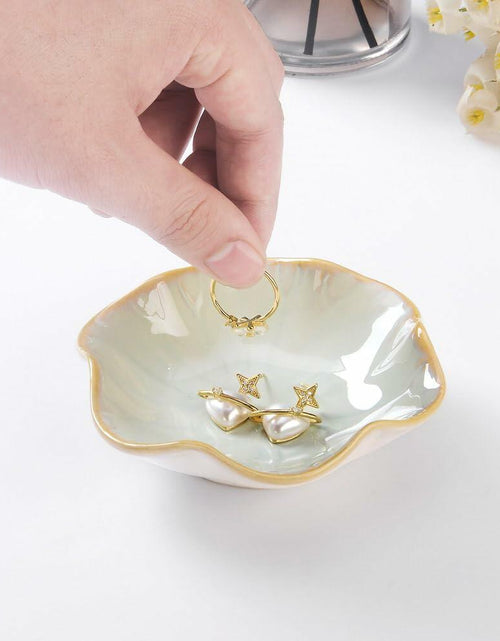 Load image into Gallery viewer, 2PCS Lotus Leaf Ring Holder Dish Ceramic Trinket Tray White Light Green
