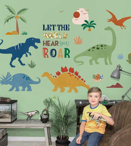 decalmile Boho Dinosaur Wall Decals Dino Palm Tree Baby Nursery Decor