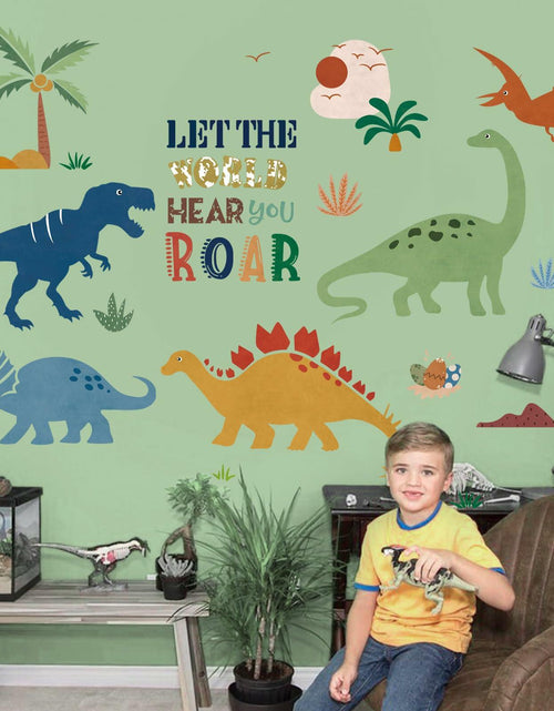 Load image into Gallery viewer, decalmile Boho Dinosaur Wall Decals Dino Palm Tree Baby Nursery Decor
