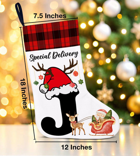 TSUYAWU Letter J Christmas Stocking Holiday Decoration 18x12 Inch