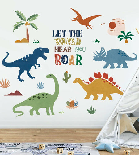 decalmile Boho Dinosaur Wall Decals Dino Palm Tree Baby Nursery Decor