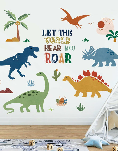Load image into Gallery viewer, decalmile Boho Dinosaur Wall Decals Dino Palm Tree Baby Nursery Decor
