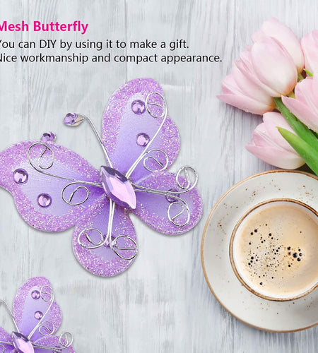 Yosoo Health Gear Wire Mesh Glitter Butterflies 24Pcs Sheer Wedding Decor