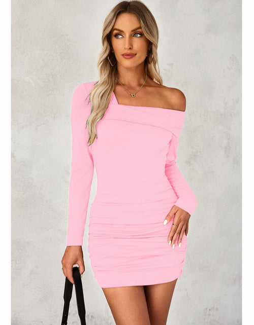 Load image into Gallery viewer, luvamia Womens One Shoulder Ruched Bodycon Dress Pink XL Size 16-18
