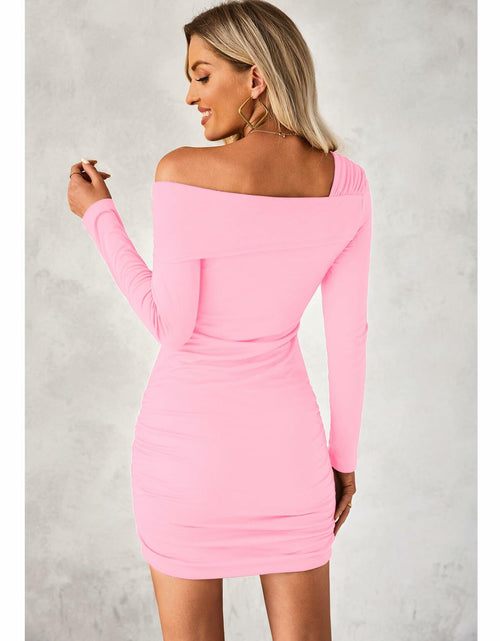 Load image into Gallery viewer, luvamia Womens One Shoulder Ruched Bodycon Dress Pink XL Size 16-18
