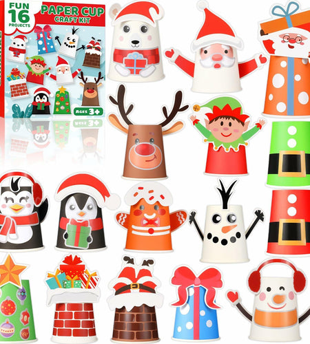 ZOIIWA Christmas Craft DIY Kit 16 Pack Paper Cups Xmas Holiday Supplies