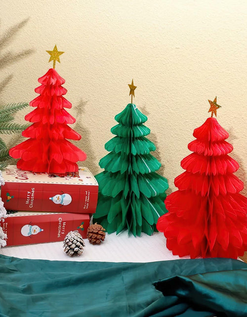 Load image into Gallery viewer, Christmas Tree Honeycomb Paper Pendant Decorations 4 pcs Hanging Ornaments
