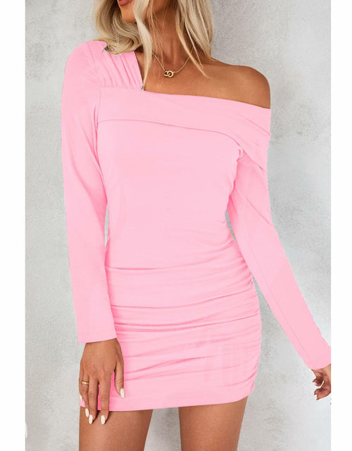 Load image into Gallery viewer, luvamia Womens One Shoulder Ruched Bodycon Dress Pink XL Size 16-18
