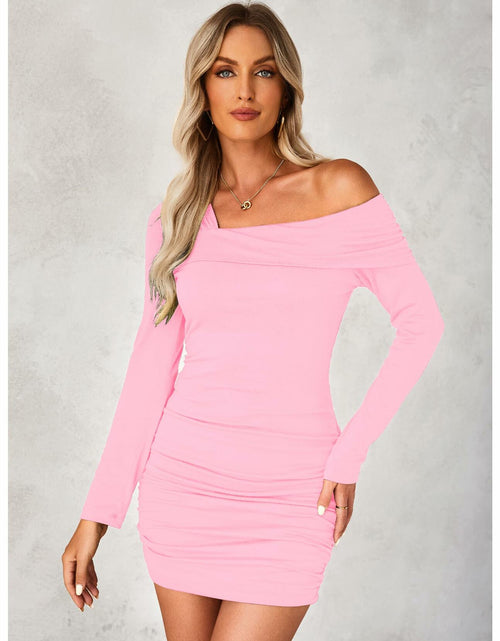 Load image into Gallery viewer, luvamia Womens One Shoulder Ruched Bodycon Dress Pink XL Size 16-18
